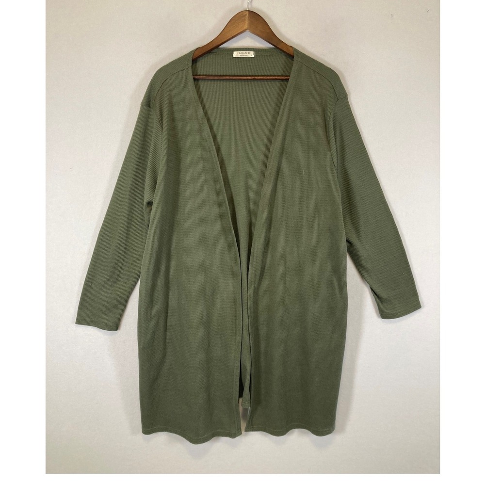 Earthy Ekouaer Women XL Olive Green‎ Waffle Knit Open Front Thermal Cardigan